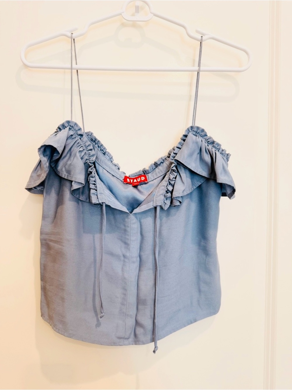STAUD Light Blue Ruffle Spaghetti-Strap Top